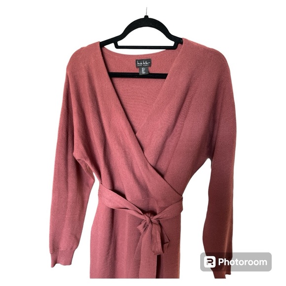 Nicole Miller's Women's red/brown Suplice long sleeve knit midi dress size: S - Picture 2 of 4